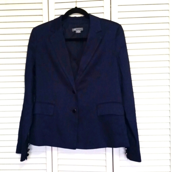 Vince Navy Linen Blend Blazer, Size 10 - Picture 2 of 11